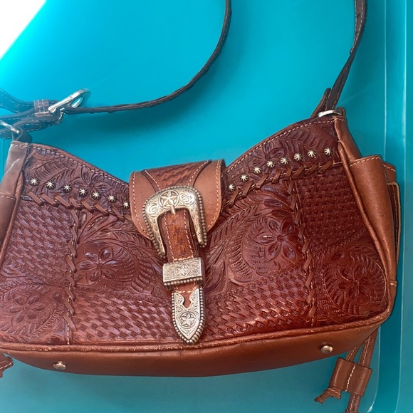 American West Handbags - American West Western Cowgirl Brown Leather Embossed Shoulder Bag